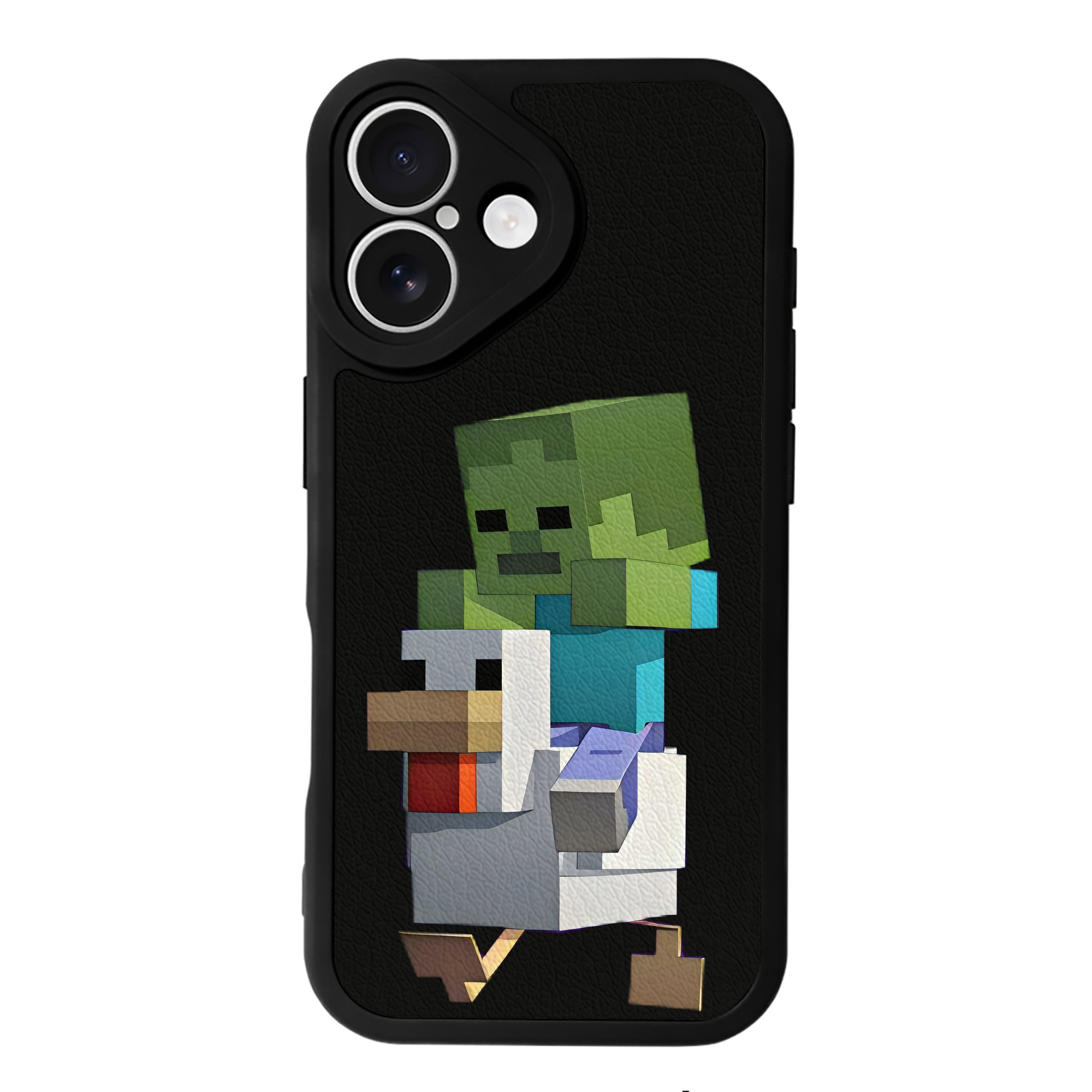 （画像用） マインクラフト ブロックの世界 Minecraft MC Block world 【iPhone 16シリーズ対応】シリコンスマホケース（レザー調） 材質：シリコン